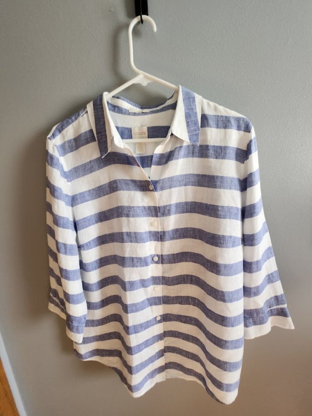 Chico's Effortless Linen 3/4 sleeve Striped Shirt Size 2